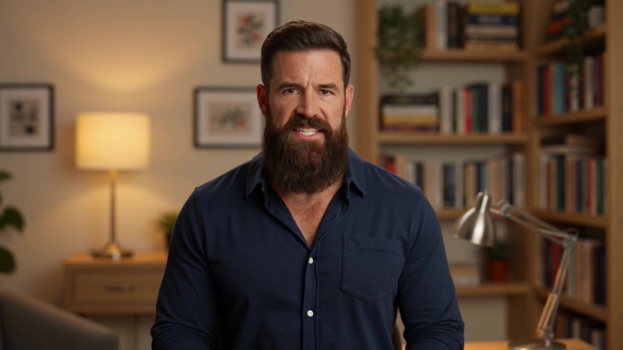 Grok Video: Bearded man, long line