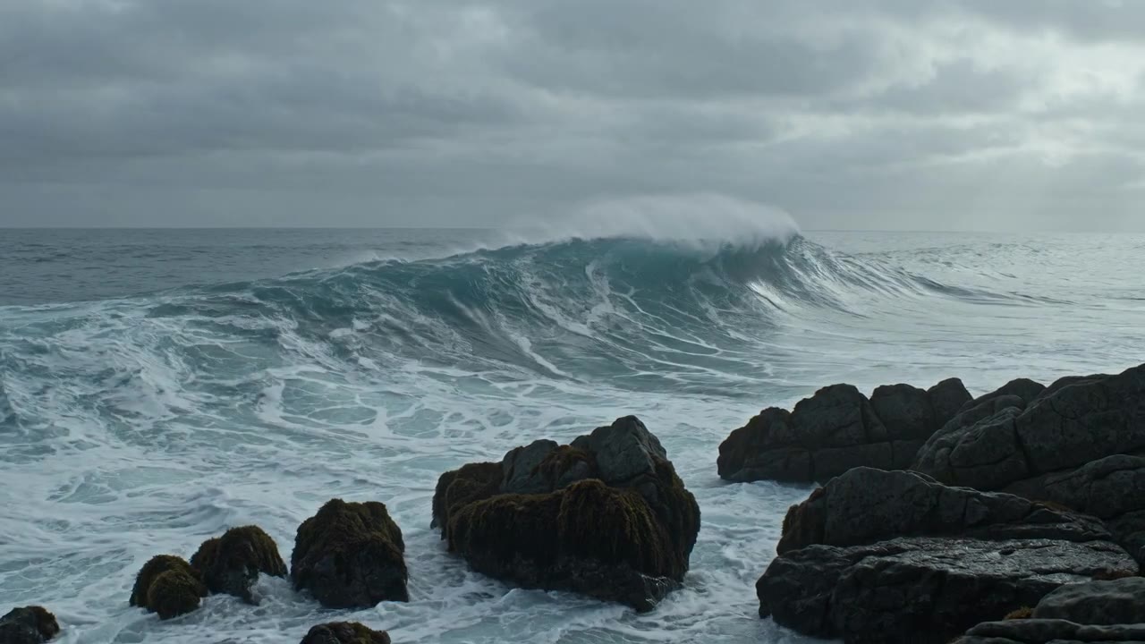 Grok Video: Wave on rocks