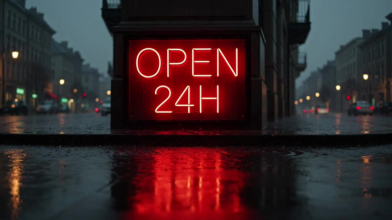 Grok Video: Neon sign OPEN 24H