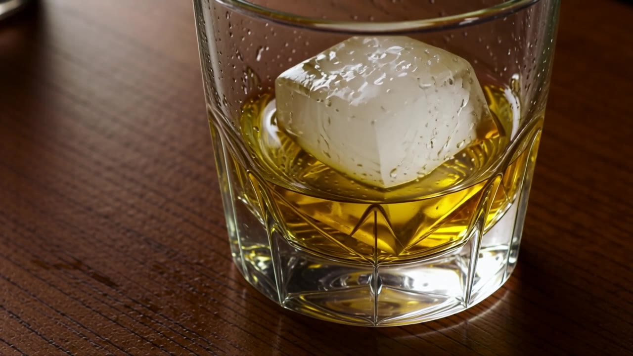 PixVerse v5.5: Ice melting in whisky