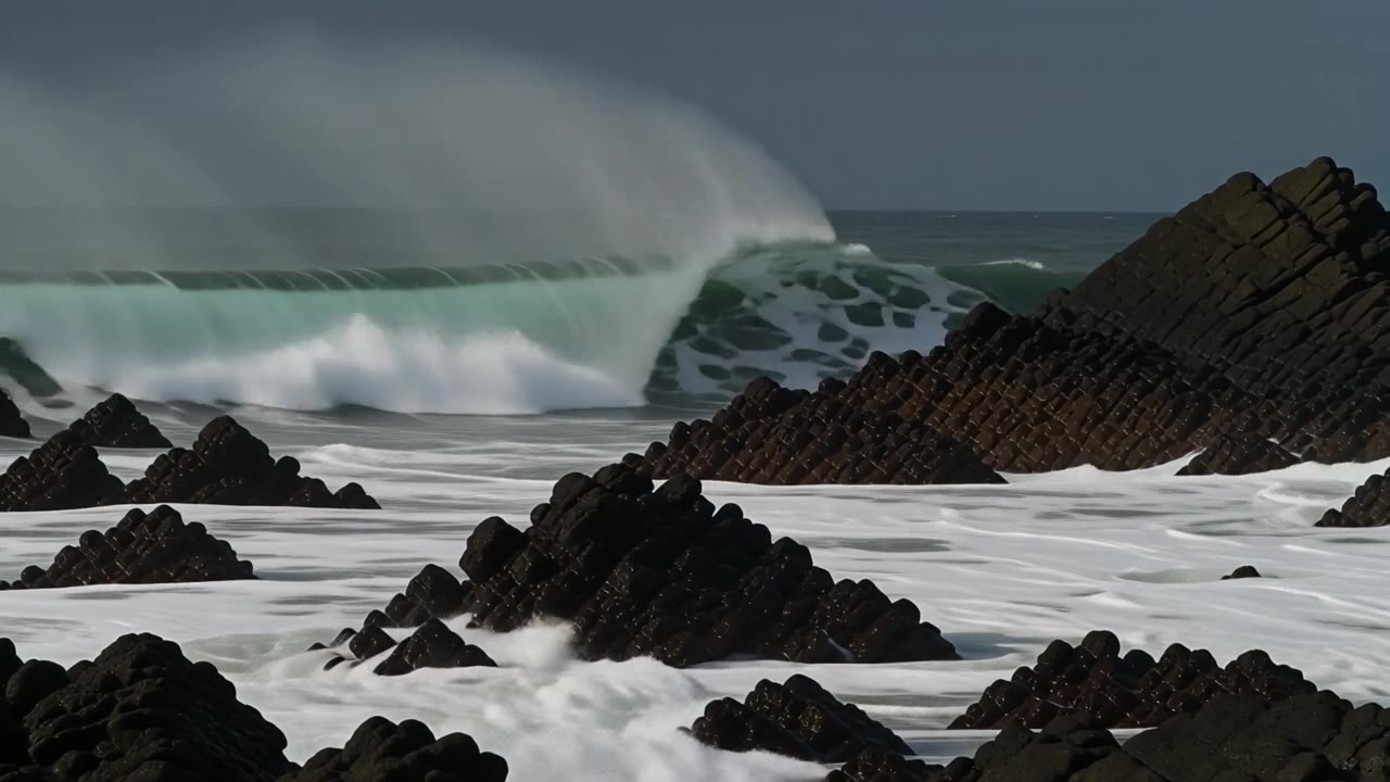 PixVerse v5.5: Wave on rocks