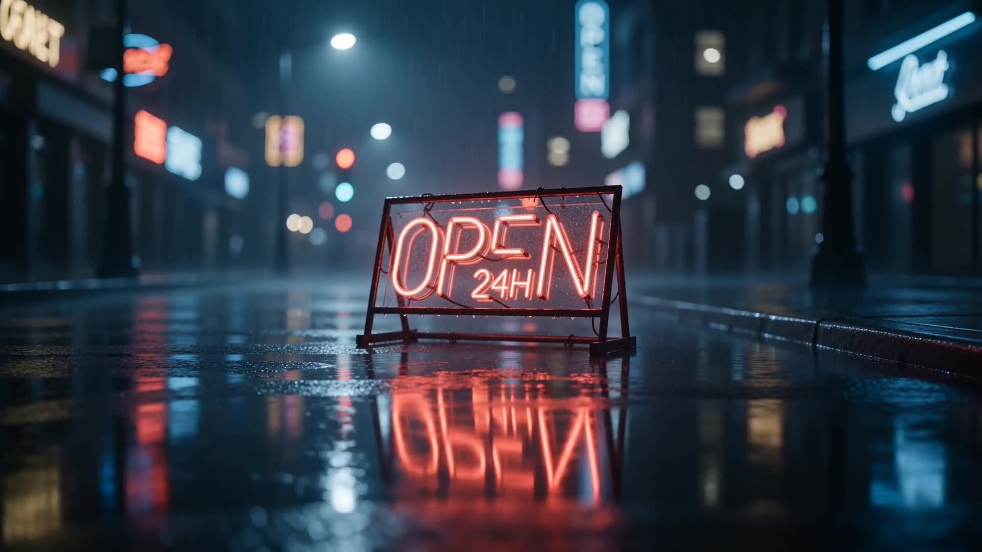 Seedance 2.0: Neon sign OPEN 24H