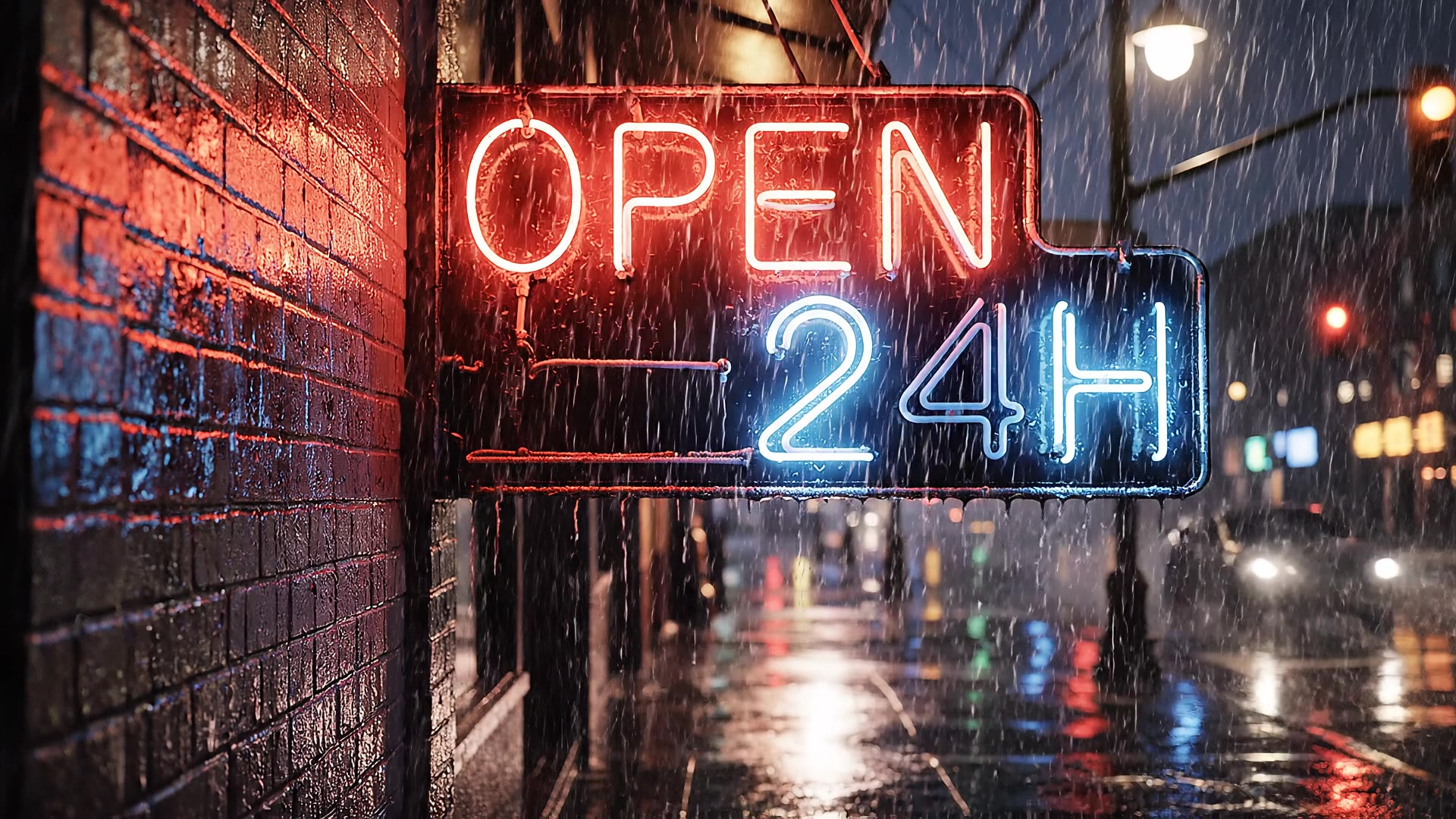 Google Veo 3.1: Neon sign OPEN 24H