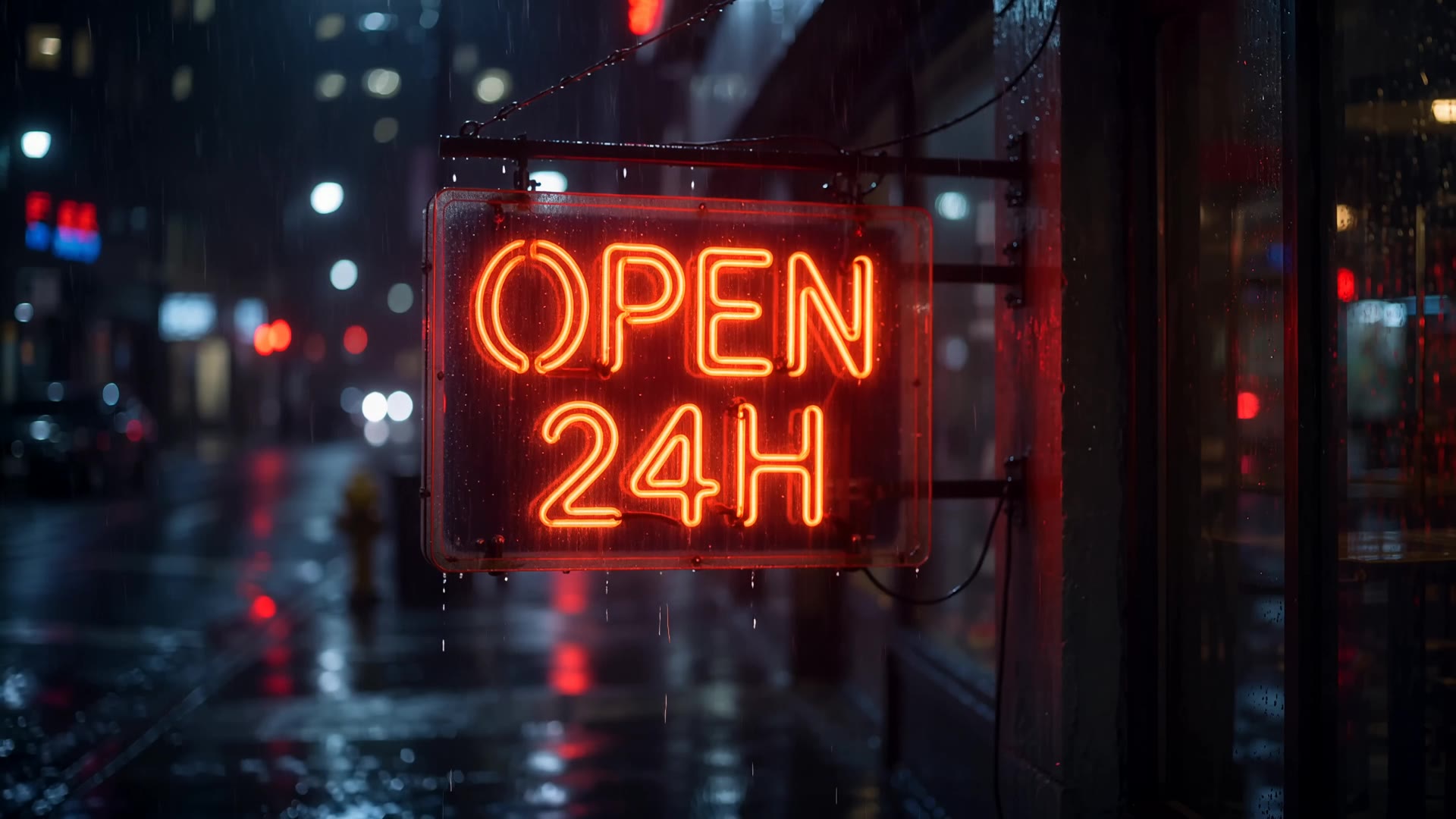 Wan 3.0: Neon sign OPEN 24H